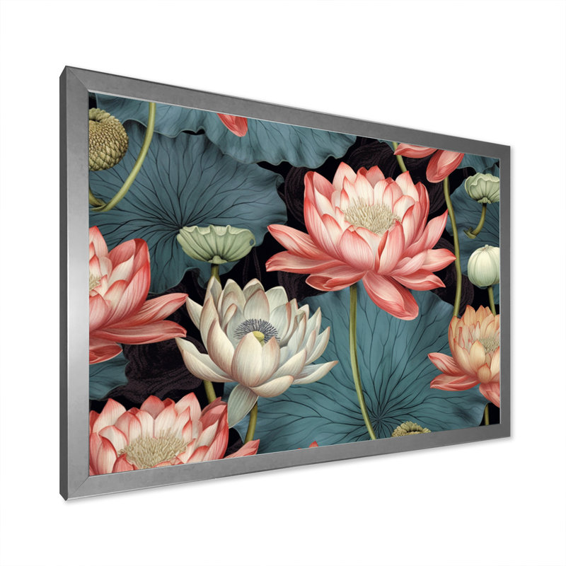 Multicolor Lotus Reflections I, reproduction d'art sur toile, H 34 po x l 44 po x P 1,5 po, Cadre simple argenté