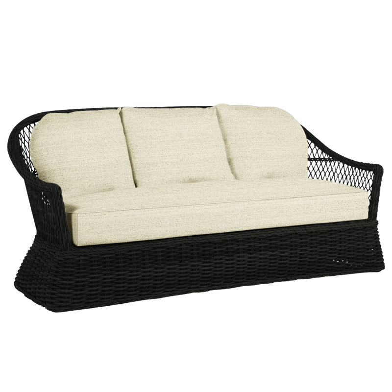 Soho 81.75" Wide Outdoor Wicker Patio Sofa with Cushions, Dove Sunbrella® Linen, Black, Welt