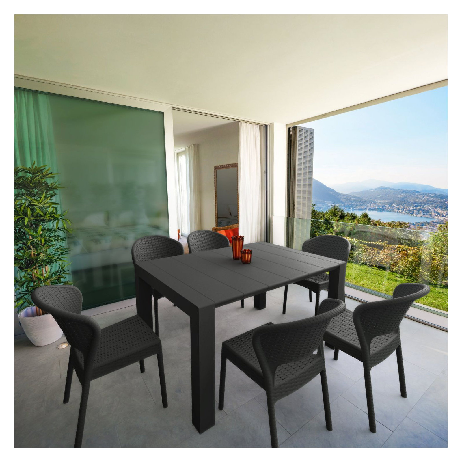 Farrah 39'' Extendable Plastic / Acrylic Outdoor Dining Table, Black
