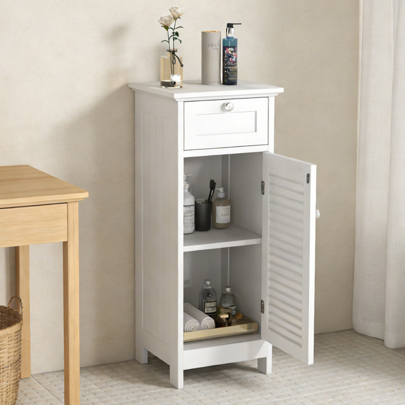 1-Drawer Free-standing Bathroom Cabinet, White 12.6x11.8x34.3in