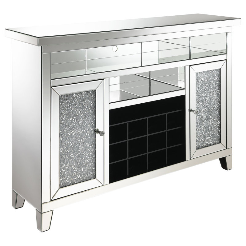 Premium Craftsmanship - Melinda 2-Door LED Mirrored Wine Storage Bar Cabinet Silver