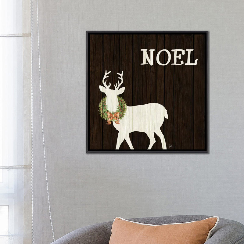 Cerf en bois avec couronne I par Andi Metz-impression, H 26 po x l 26 po x P 1,5 po, Toile avec cadre noir patiné
