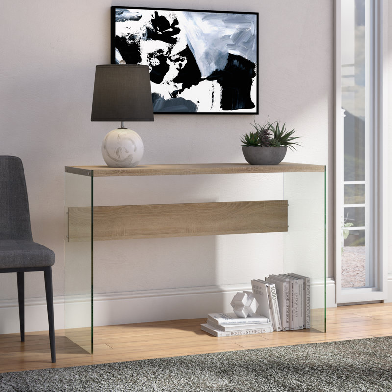 Allegonda 44'' Console Table with Glass Frame, Weathered White