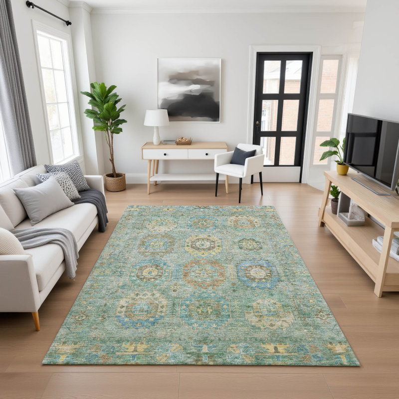 Premium Machine Washable Mayfield AMF2227 Panel Rug, Teal, 3' x 5'