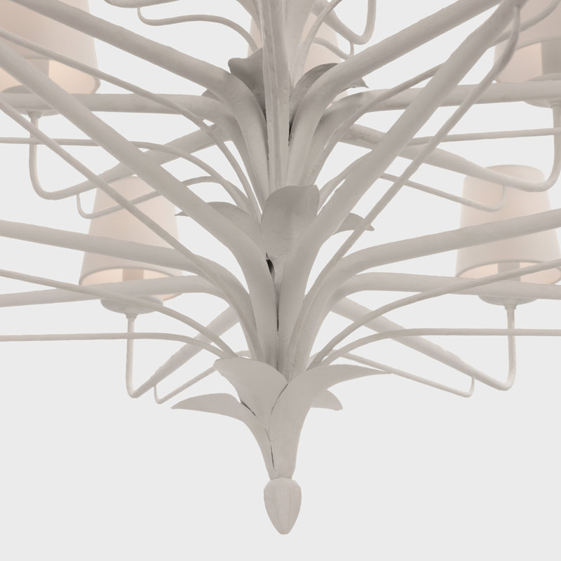 Amalfi 50" Three-Tiered Chandelier in Plaster White with Linen Shades