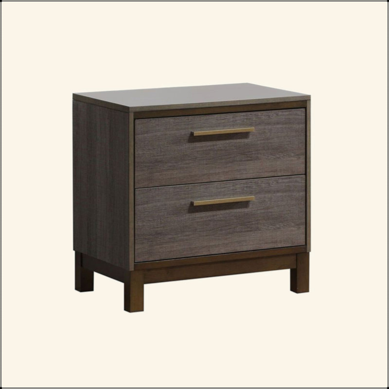 Table de chevet en bois avec 2 tiroirs au fini gris antique bicolore