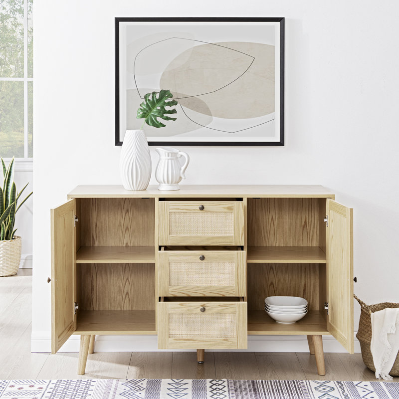 Buffet en bois massif à 3 tiroirs Willa Boho, Naturel