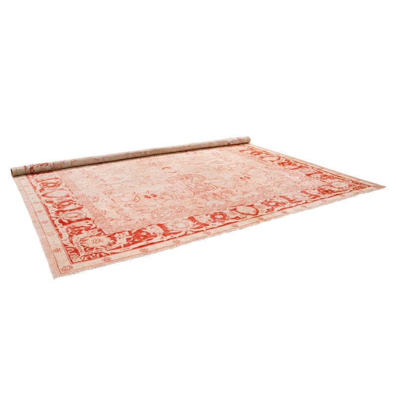 Tapis unique en laine rouille / rouge 11 pi 9 po x 12 pi 2 po années 1990
