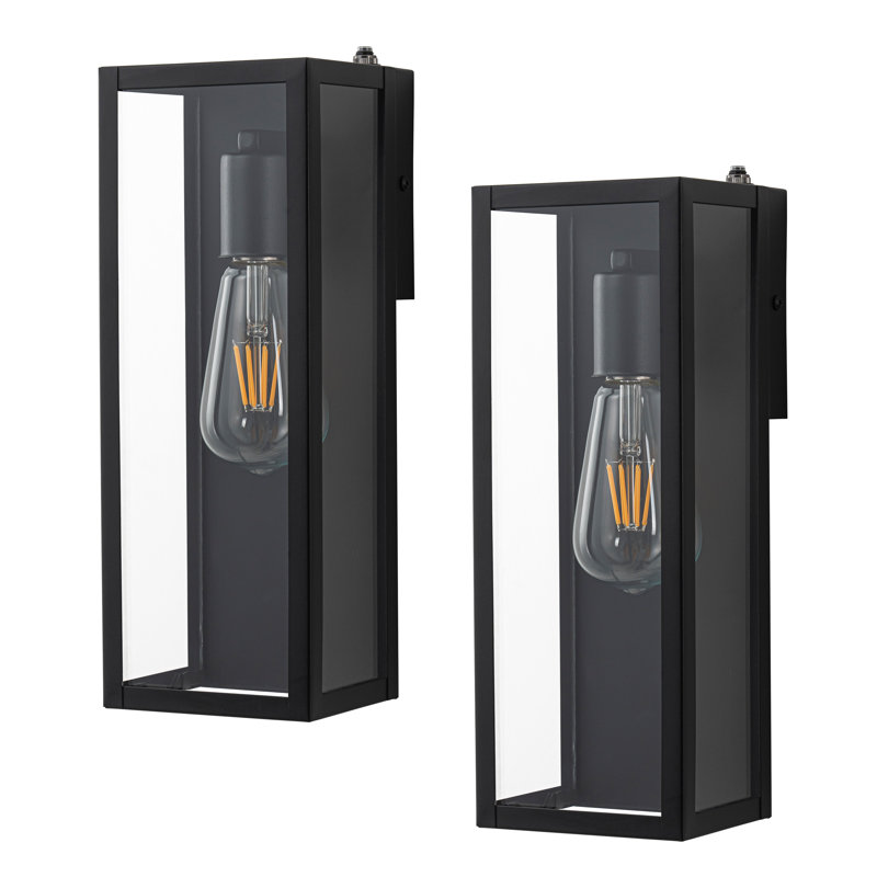 Clear Tempered Glass Outdoor Wall Lantern with Dusk to Dawn (Set of 2) 