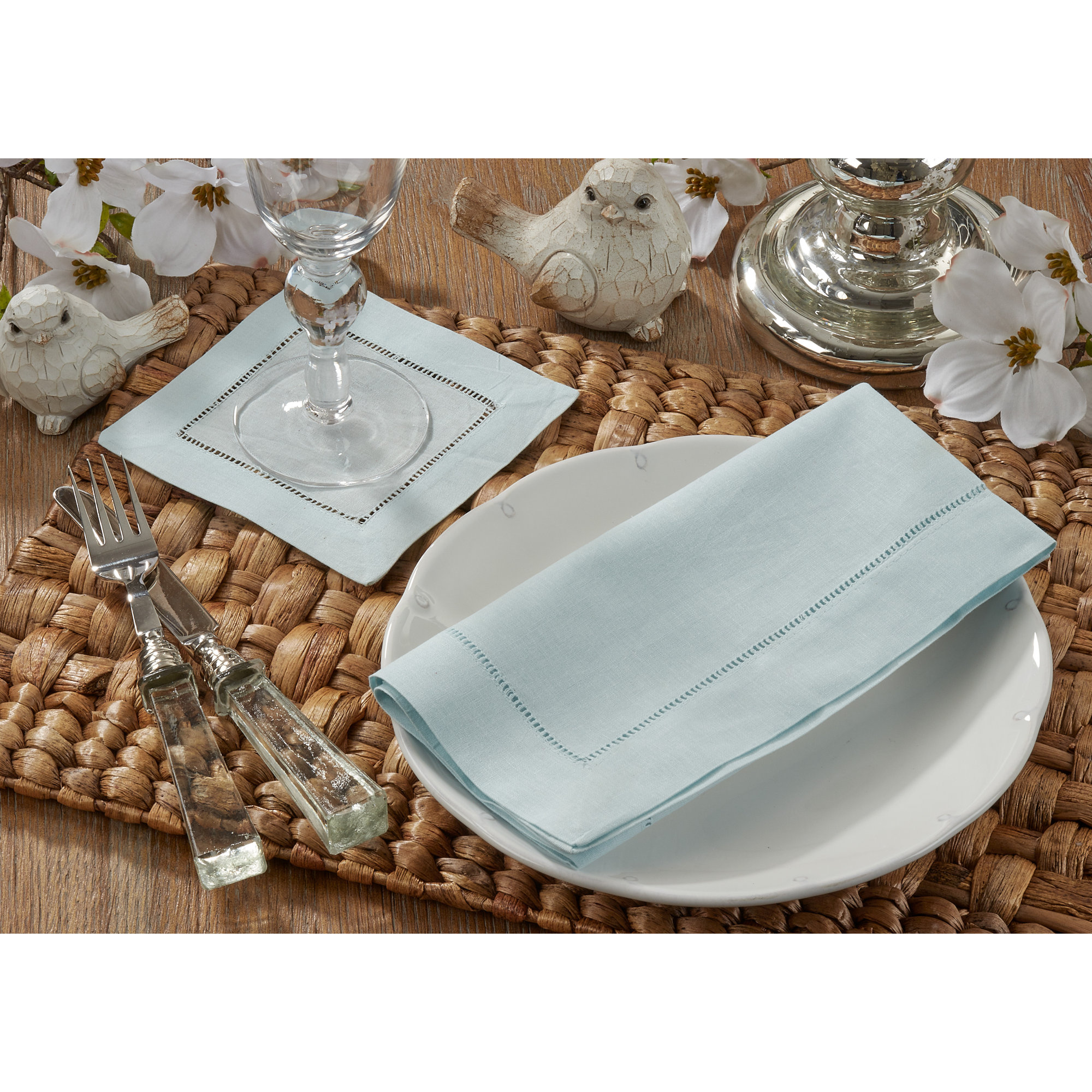 Gelder Cocktail 6" Linen/Cotton Napkin Set, Aqua
