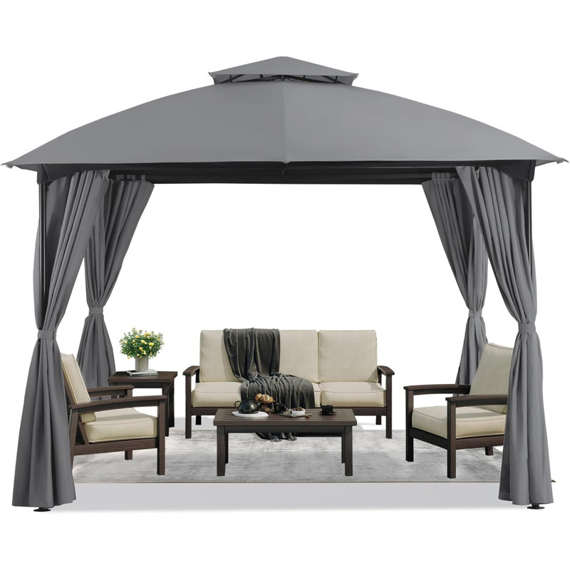 10'X10' Arc Top Patio Gazebo – Outdoor Canopy Tent With Curtains, Gray