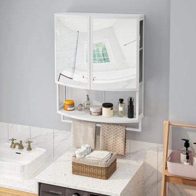 Modern Arched Glass Double-Door Cabinet With Open Shelf & Towel Rack