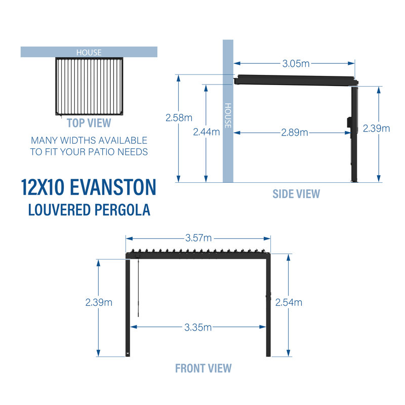 Backyard Discovery Evanston Wall Mounted Louvered Steel Outdoor Patio Pergola With Powerport 3.6m X 3.1m (12ft X 10ft)