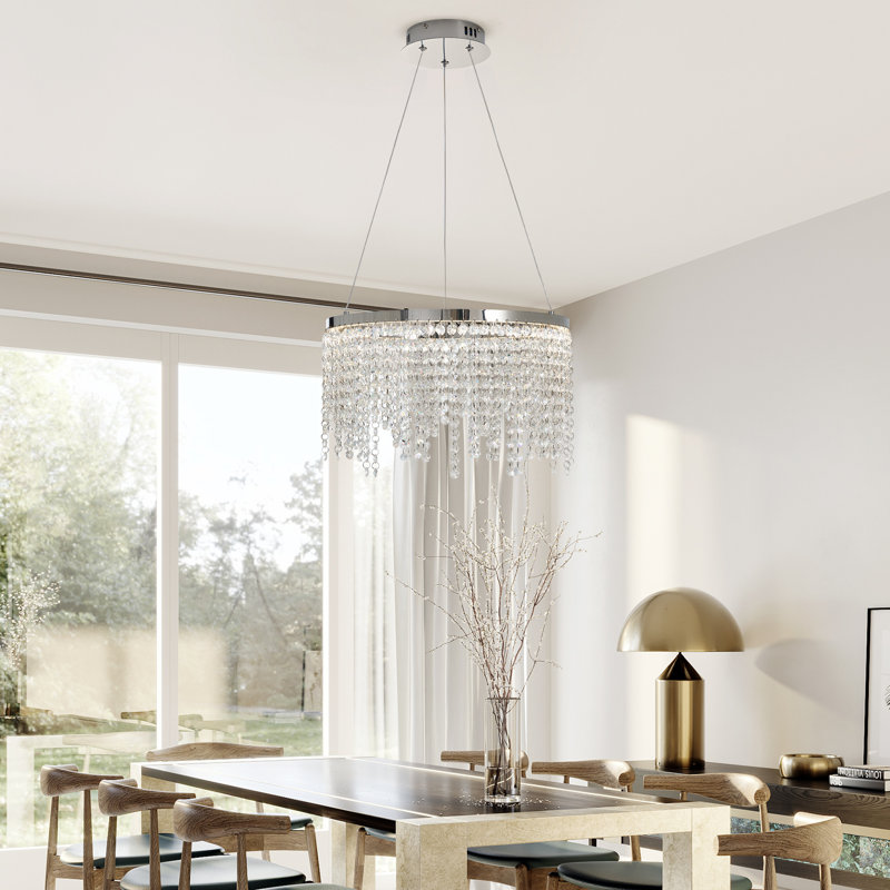 Luxueux lustre suspendu à niveaux en cristal transparent de 15,2 pouces K9 avec cordes en cristal