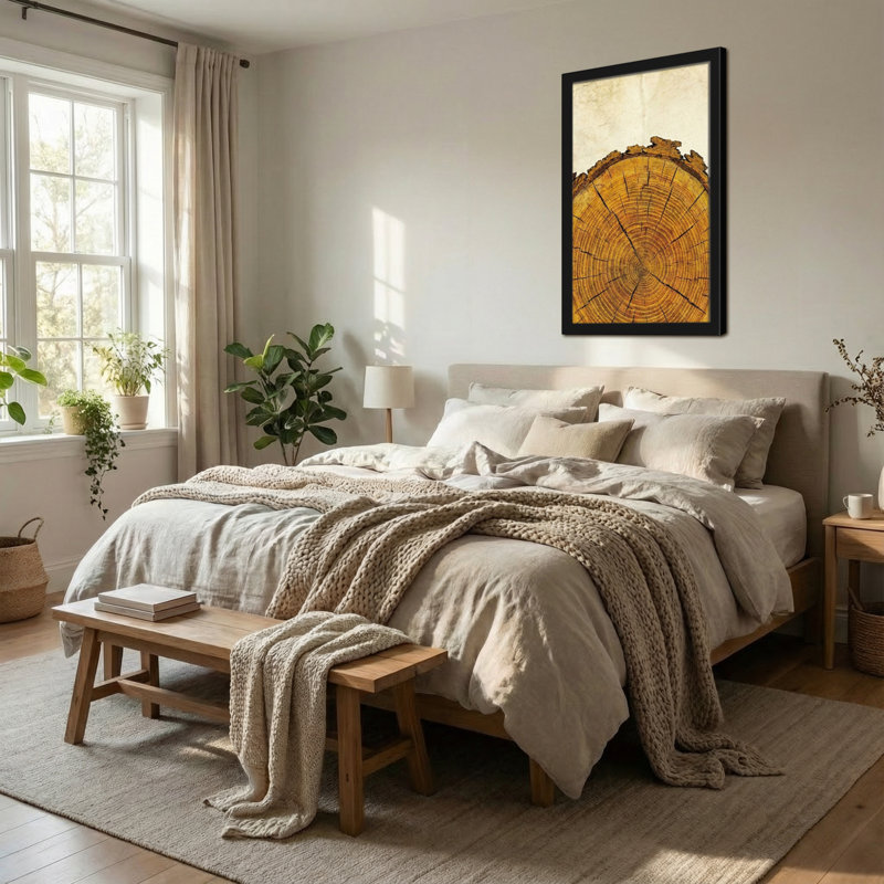 Plantes et fleurs, motif d'anneau d'arbre sur toile, H 12 po x l 18 po