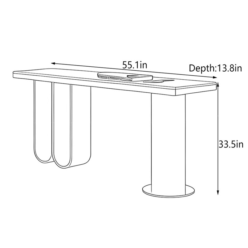 Console de hall d'entrée en acier inoxydable Minimalist Modern, Blanc, crème, H 33,5 po x l 55,1 po x P 13,8 po, Noir