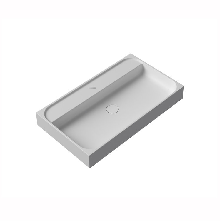 WS Bath Collections Unit Plus 18.1'' Glossy White Porcelain Rectangular Vessel, Wall Mount Bathroom Sink with Overflow
