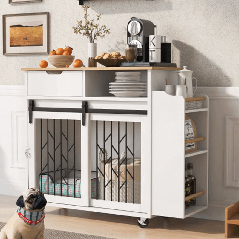 Pet-Friendly Kitchen Island End Table with Sliding Doors and Ample Storage