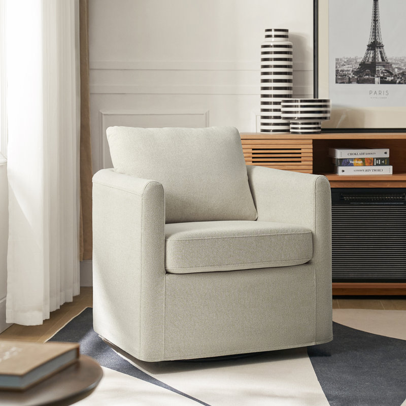 Nicha 29"W Modern Farmhouse Slipcovered Swivel Barrel Chair, Linen