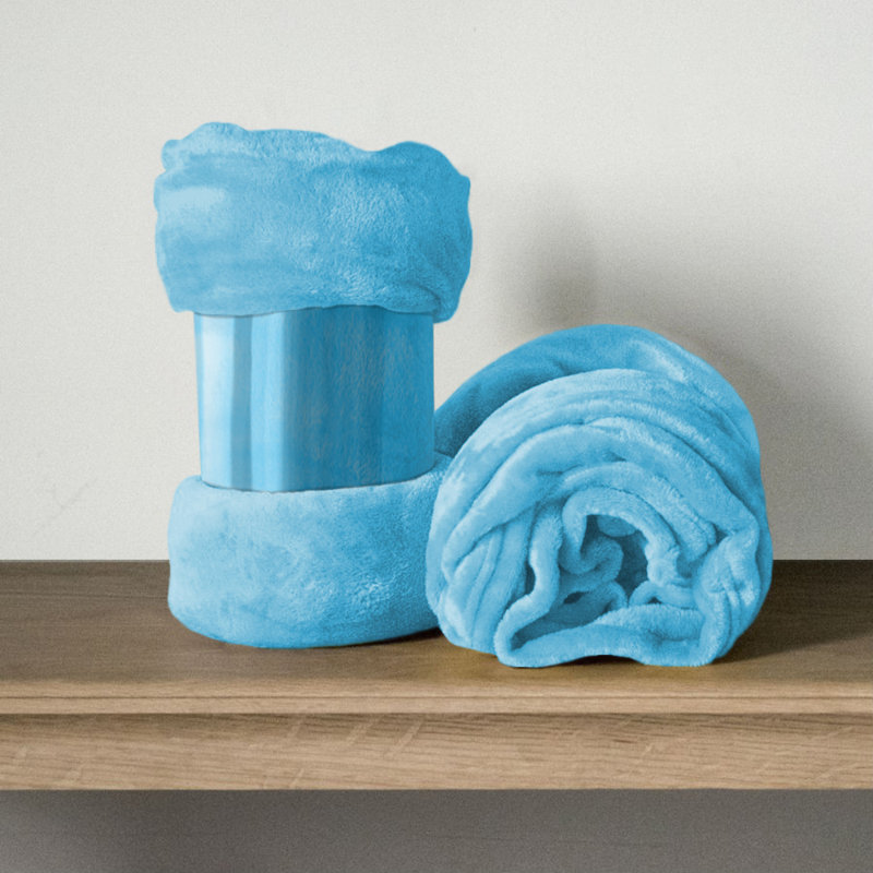 Climax Super Soft Reversible Mink Faux Plush Fur Fleece Blanket Throw, Light Blue, Double (4'6)