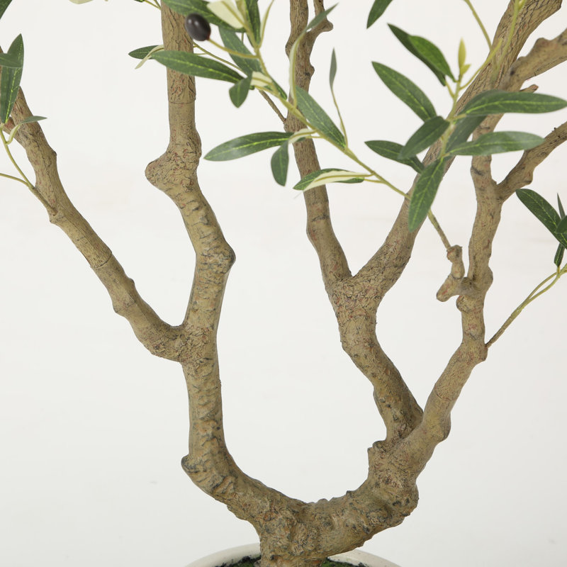 Olive artificielle avec projecteur blanc chaud et pot de fleurs - Grand faux plancher avec tronc courbé (8 pi), 8 pi