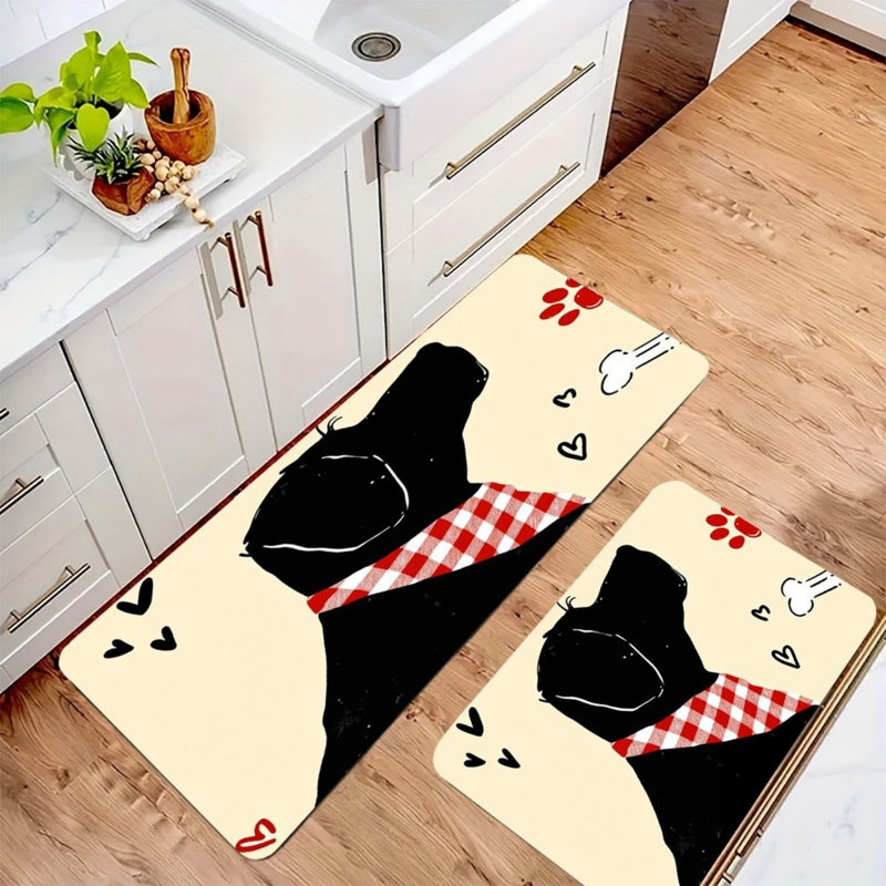 Ensemble de 2 tapis de cuisine beige à silhouette de chien