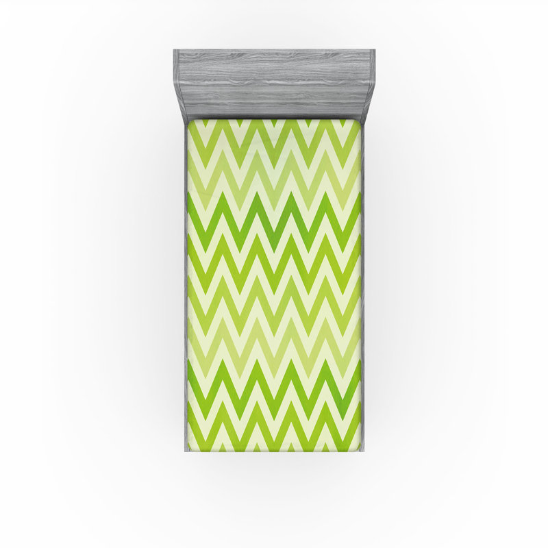 Drap-housse orange Ambesonne, Drap-housse de taille simple, Chevron vert pâle