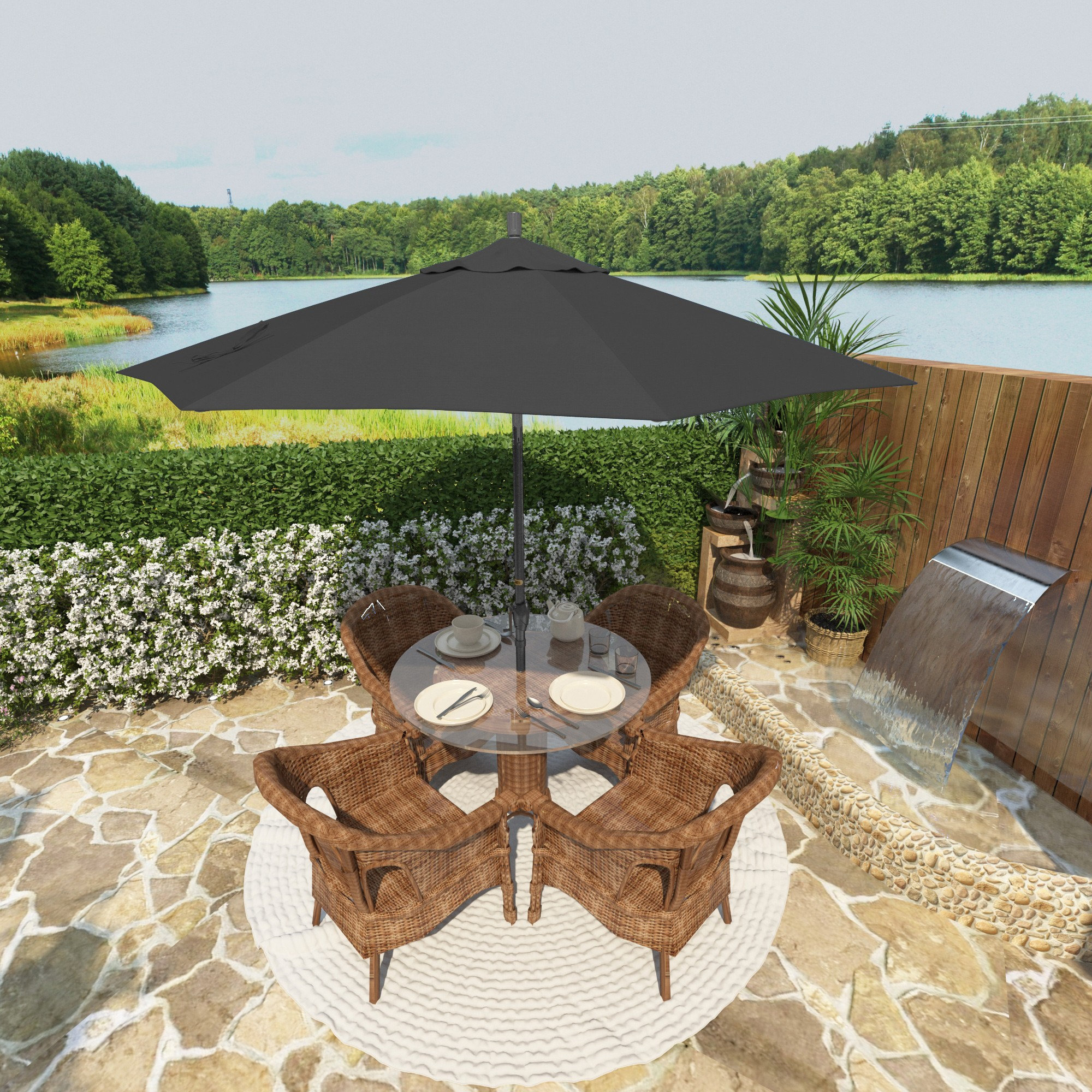 Lexia 90'' Sunbrella® Outdoor Umbrella, Canvas Black Sunbrella® Canvas
