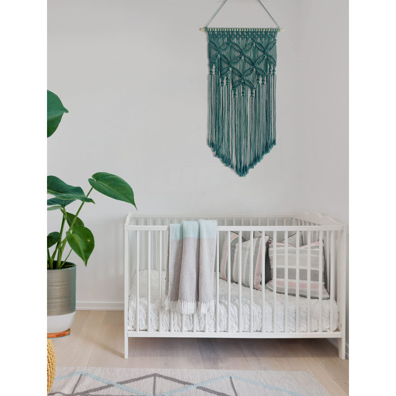 Décoration murale faite à la main en macramé vert foncé