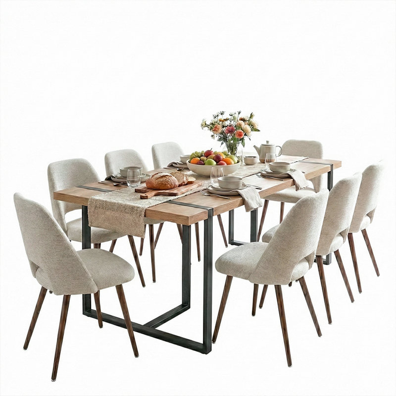 Mid-Century Upholstered Dining Chairs Set Of 8 With Metal Legs, Beige
