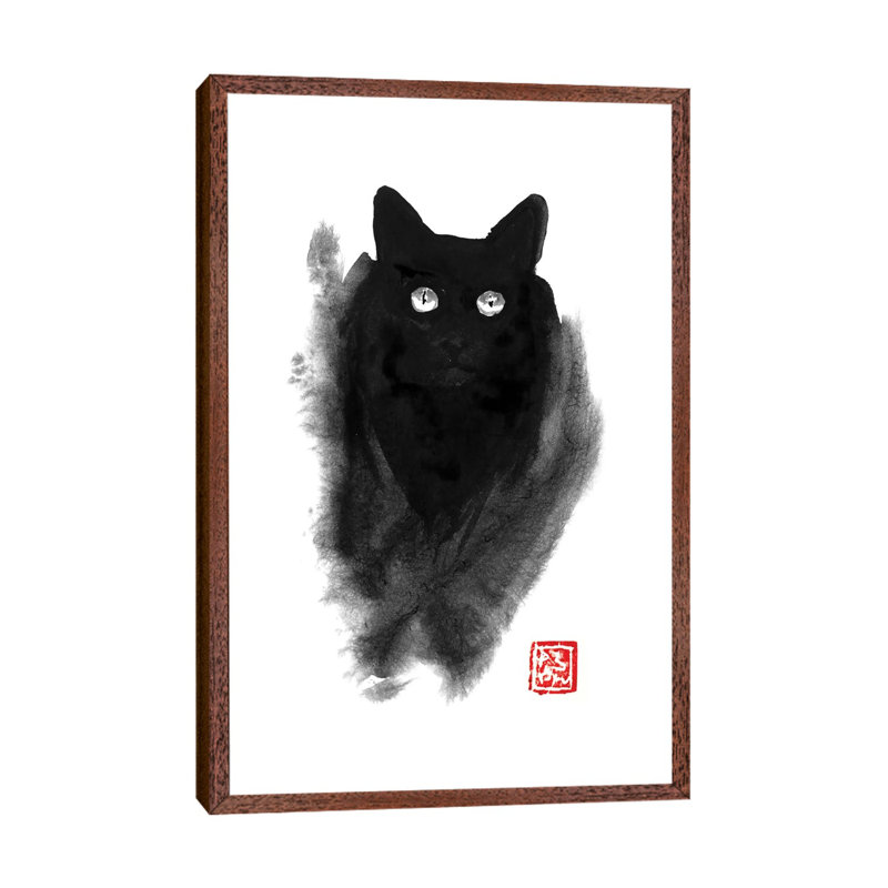 Fluffy Cat by Péchane - Print on Canvas, 66.04 cm H x 45.72 cm W, Classic Brown Wood Framed