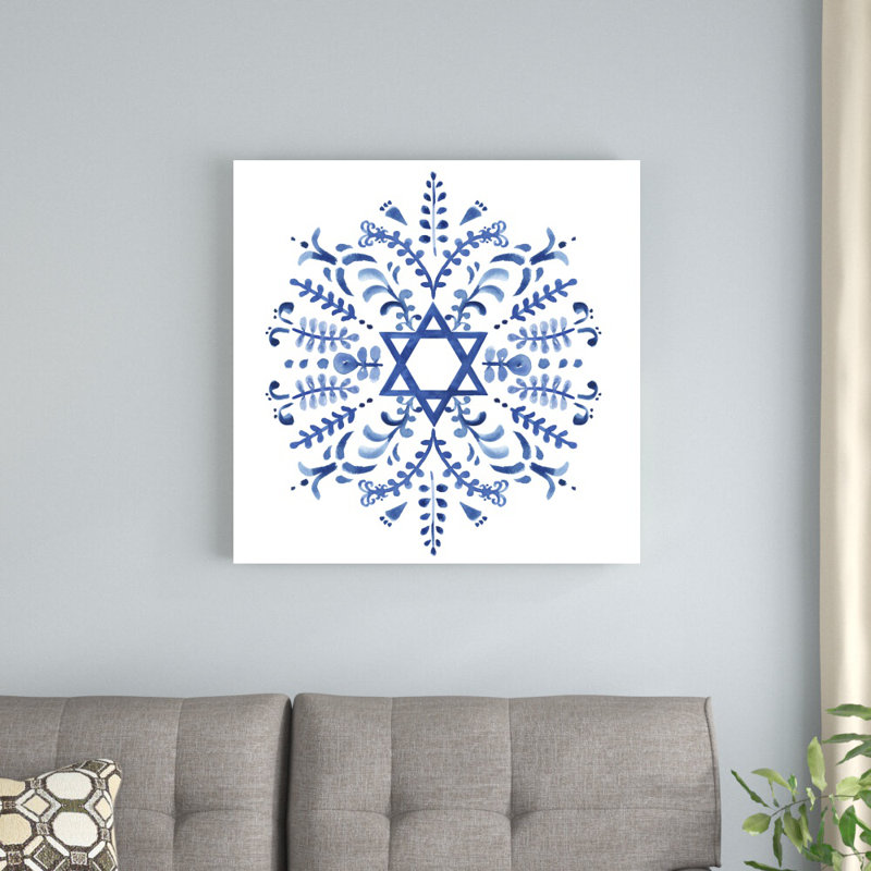 «Indigo Hanukkah IV» par Victoria Borges - reproduction d'art sur toile tendue, H 30 po x l 30 po