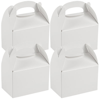 Restaurantware White Gift Boxes 100 Count 4 x 2.5 x 2.5 Inch Paper Greaseproof Gable Boxes With Built-In Handle Cardboard Favor Boxes For Events White