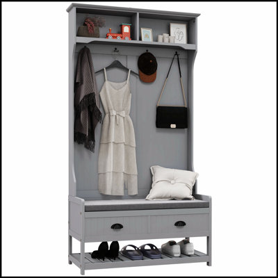 3-in-1 Hall Tree with Coat Rack, Shoe Bench, and Storage Drawers, Perfect for Organized Entryways and Mudrooms, Gray