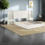 Grand lit plateforme avec panneau de rangement en MDF, velours beige moderne pour la maison