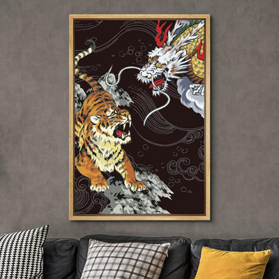 Aquarelle de style japonais, tigre et dragon, animaux sur toile