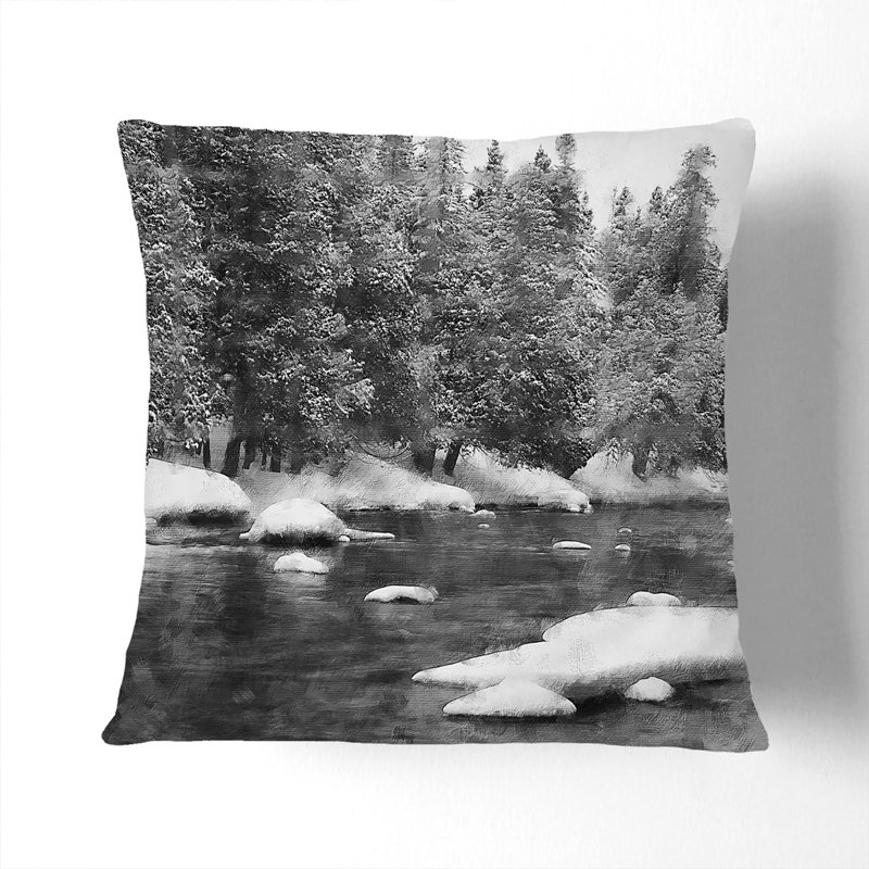 Winter Forest and Lake Scatter Cushion, 40cm H x 40cm W x 15cm D