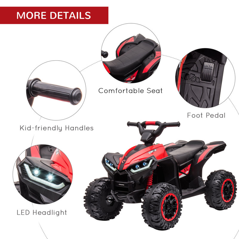 Red 12V Kids ATV Quad with Wear-Resistant Wheels