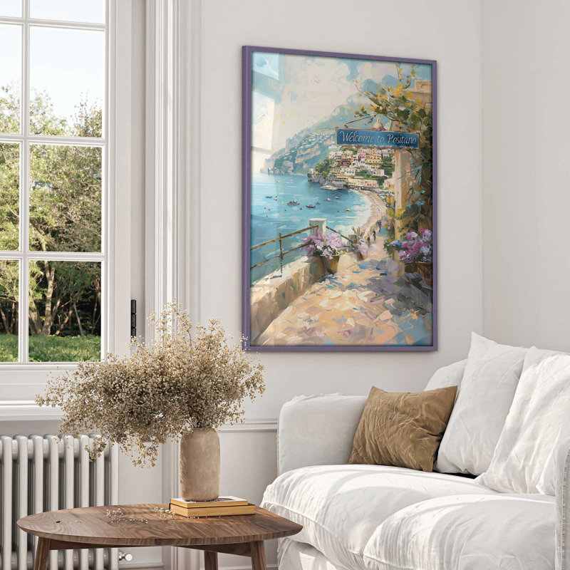 Positano Paradise, impression encadrée sur papier par Azure Artisanal Studio, Iris mauve, H 15 po x l 12 po x P 1,25 po