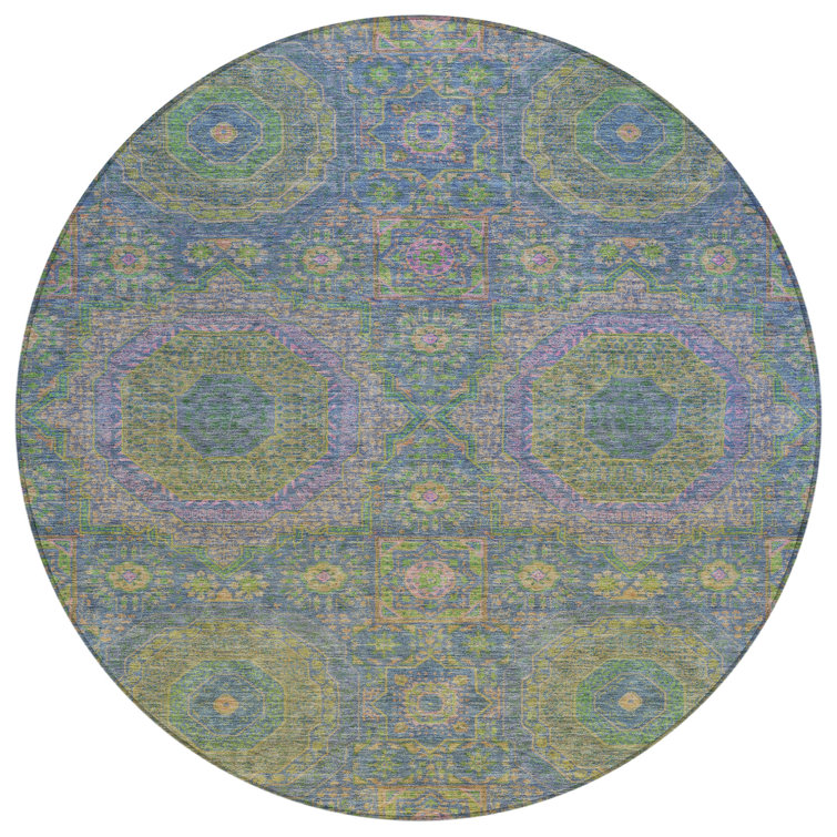 Machine Washable Indoor/Outdoor Xhevrie Blue Rug