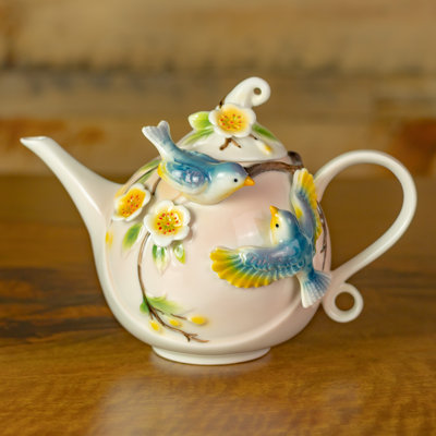 9" Hand Painted Decorative Teapot Accent "Cyan"
