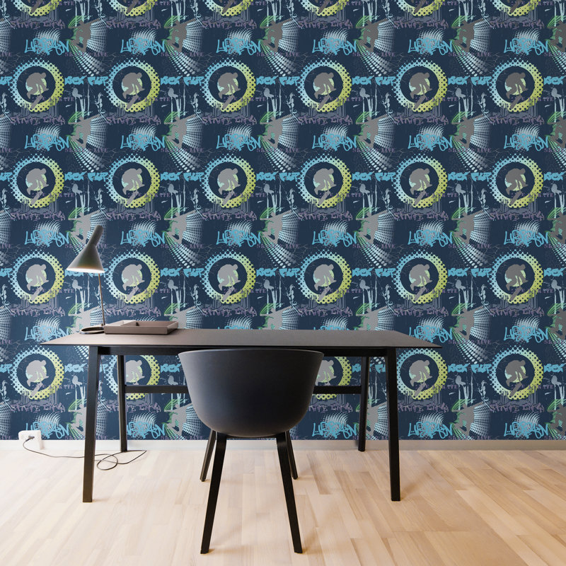 Kids and Teens Collection Metallic Skater Boy Wallpaper Roll, Blue