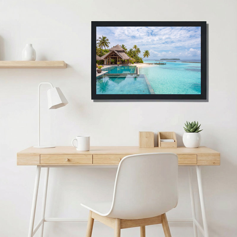 Toile tropicale avec toit de chaume et toile turquoise, 12"H x 18"W