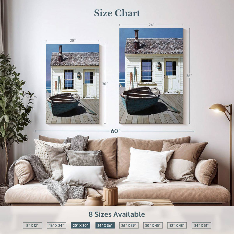 Mehar Blue Boat On Deck, 36" H x 24" W