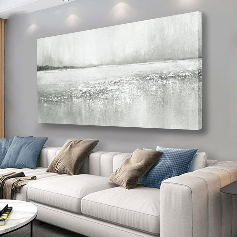 Abstract Wall Decor White Lake Wall Art Minimalist Canvas Painting Artwork For Living Room Bedroom Dining Room Office Home Decor 24X48 Inch