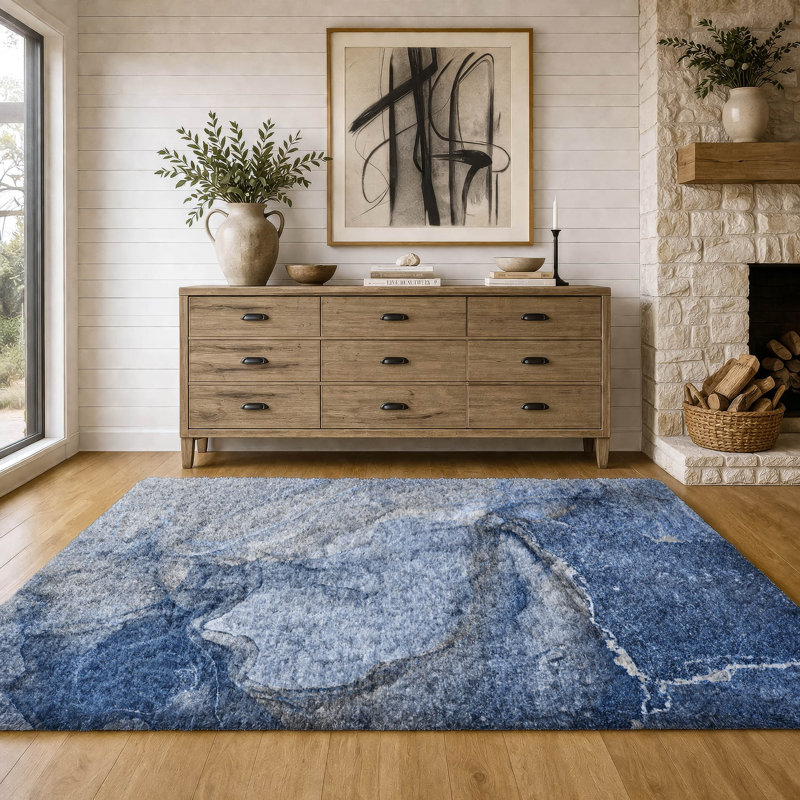Tapis de qualité supérieure lavable à la machine à poils longs ADS524, Marine, 3 pi x 5 pi