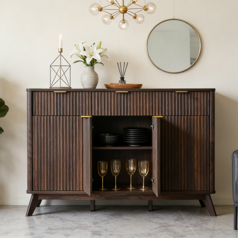 60"W Wine Coffee Bar Cabinet With 3 Drawers