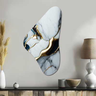 Balen - Marble Asymmetrical Metal Wall Art for Living Room, White Unique Shape Metal Art Print
