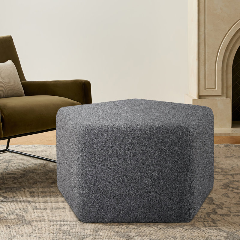 Beanna 34" Wide Boucle Upholstered Ottoman, Gray Polyester