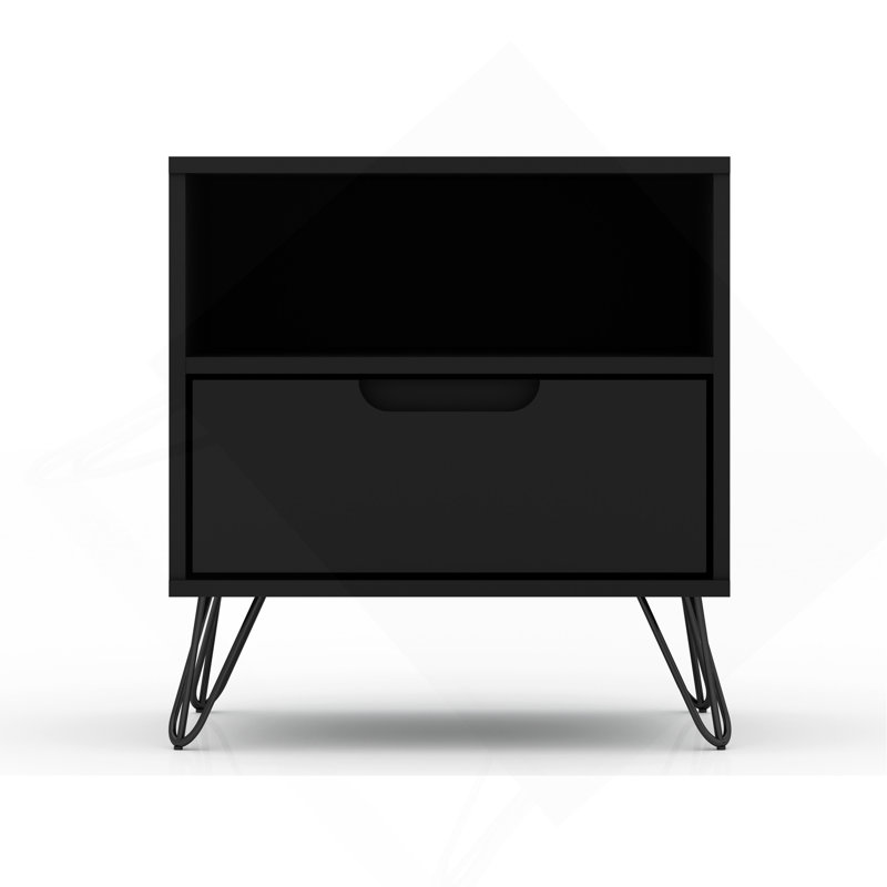 Rockefeller 20" Nightstand in Black (1-Drawer), Black